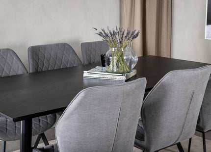 Venture Home Gemma & Dipp Matstolar 2-pack Grå + Rektangulära Matbord 180 x 90 Svart
