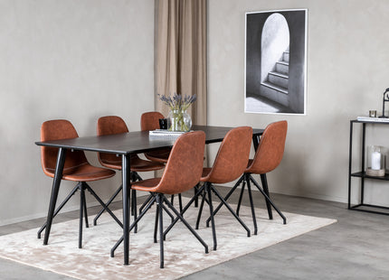 Venture Home Dipp & Polar Rektangulära Matbord 180 x 90 Svart + Matstolar 2-pack Brun