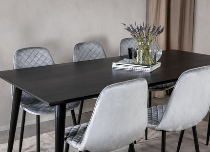 Venture Home Dipp & Polar Rektangulära Matbord 180 x 90 Svart + Matstolar 2-pack Grå