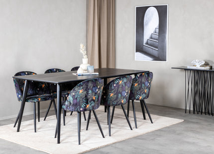 Venture Home Dipp & Velvet Rektangulära Matbord 180 x 90 Svart + Matstolar 2-pack Svart