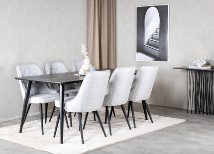 Venture Home Dipp & Velvet Deluxe Rektangulära Matbord 180 x 90 Svart + Matstolar 2-pack Grå