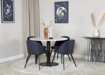 Venture Home Velvet & Estelle Matstolar 2-pack Svart + Runda Matbord ⌀106 Vit
