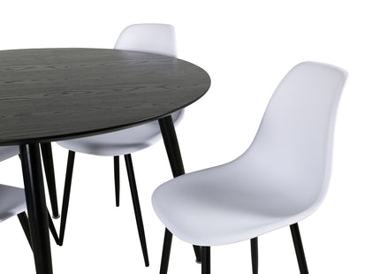 Venture Home Dipp & Polar Runda Matbord ⌀115 Svart + Matstolar 2-pack Vit