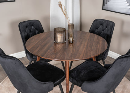 Venture Home Plaza & Velvet Deluxe Runda Matbord ⌀100 Valnöt + Matstolar 2-pack Svart