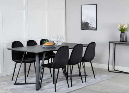 Venture Home Polar & Marina Matstolar 2-pack Svart + Rektangulära Matbord 180 x 90 Svart