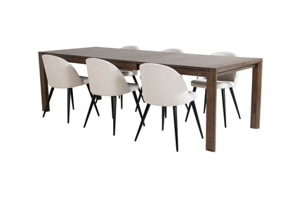 Vind & Venture Home Slider & Velvet Rektangulära Matbord 170 x 95 Nature + Matstolar 2-pack Grädde