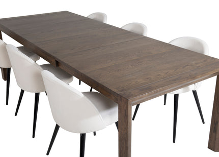 Vind & Venture Home Slider & Velvet Rektangulära Matbord 170 x 95 Nature + Matstolar 2-pack Grädde