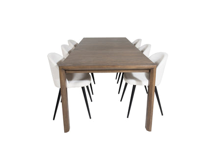 Vind & Venture Home Slider & Velvet Rektangulära Matbord 170 x 95 Nature + Matstolar 2-pack Grädde
