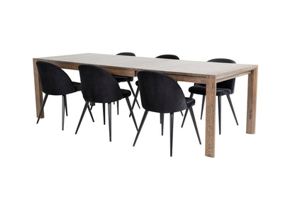 Vind & Venture Home Slider & Velvet Rektangulära Matbord 170 x 95 Nature + Matstolar 2-pack Svart
