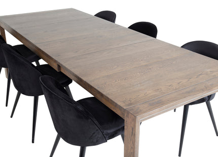 Vind & Venture Home Slider & Velvet Rektangulära Matbord 170 x 95 Nature + Matstolar 2-pack Svart