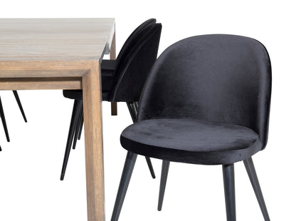 Vind & Venture Home Slider & Velvet Rektangulära Matbord 170 x 95 Nature + Matstolar 2-pack Svart