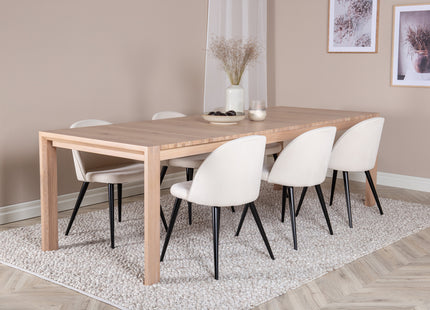 Vind & Venture Home Slider & Velvet Rektangulära Matbord 170 x 95 Whitewash + Matstolar 2-pack Grädde