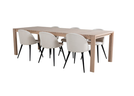 Vind & Venture Home Slider & Velvet Rektangulära Matbord 170 x 95 Whitewash + Matstolar 2-pack Grädde