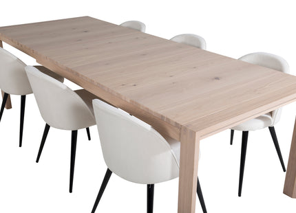 Vind & Venture Home Slider & Velvet Rektangulära Matbord 170 x 95 Whitewash + Matstolar 2-pack Grädde