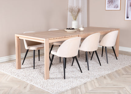 Vind & Venture Home Slider & Velvet Rektangulära Matbord 170 x 95 Whitewash + Matstolar 2-pack Beige