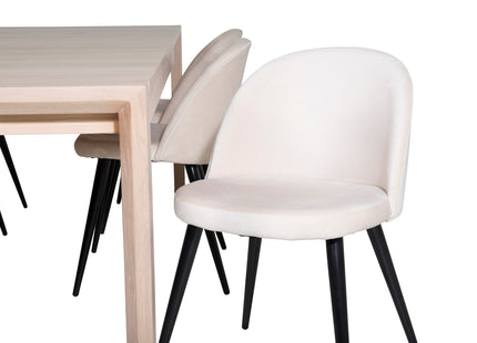 Vind & Venture Home Slider & Velvet Rektangulära Matbord 170 x 95 Whitewash + Matstolar 2-pack Beige