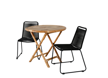 Venture Home Cane & Lindos Cafebord Utomhus Med 2st Matstolar Svart/Natur