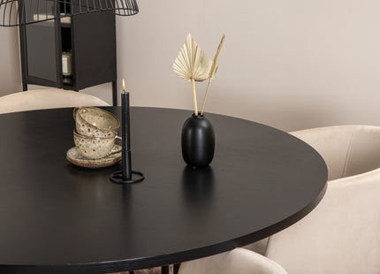 Furniture Fashion & Venture Home Copenhagen & Berit Runda Matbord ⌀140 Svart + Matstolar Beige