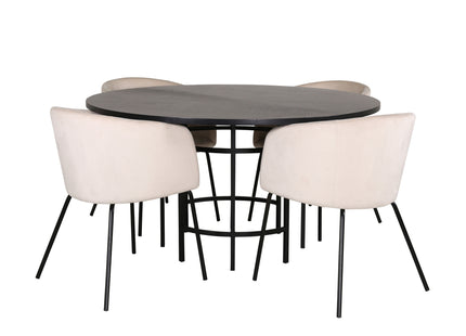 Furniture Fashion & Venture Home Copenhagen & Berit Runda Matbord ⌀140 Svart + Matstolar Beige