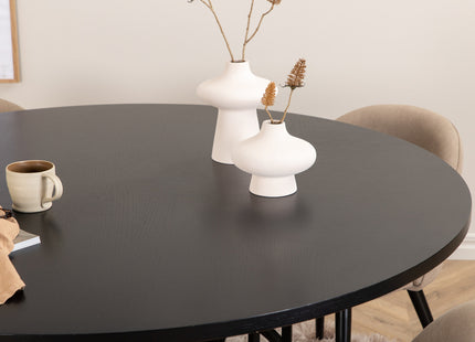 Furniture Fashion & Venture Home Copenhagen & Velvet Runda Matbord ⌀140 Svart + Matstolar 2-pack Beige