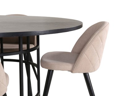 Furniture Fashion & Venture Home Copenhagen & Velvet Runda Matbord ⌀140 Svart + Matstolar 2-pack Beige