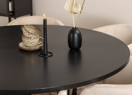 Furniture Fashion & Venture Home Copenhagen & Berit Runda Matbord ⌀140 Svart + Matstolar Beige