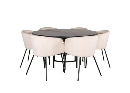 Furniture Fashion & Venture Home Copenhagen & Berit Runda Matbord ⌀140 Svart + Matstolar Beige
