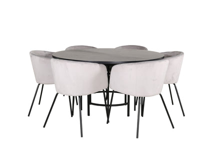 Furniture Fashion & Venture Home Copenhagen & Berit Runda Matbord ⌀140 Svart + Matstolar Grå