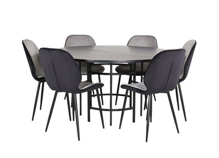 Furniture Fashion & Venture Home Copenhagen & Emma Runda Matbord ⌀140 Svart + Matstolar 2-pack Grå