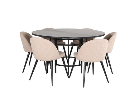 Furniture Fashion & Venture Home Copenhagen & Velvet Runda Matbord ⌀140 Svart + Matstolar 2-pack Beige