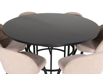 Furniture Fashion & Venture Home Copenhagen & Velvet Runda Matbord ⌀140 Svart + Matstolar 2-pack Beige