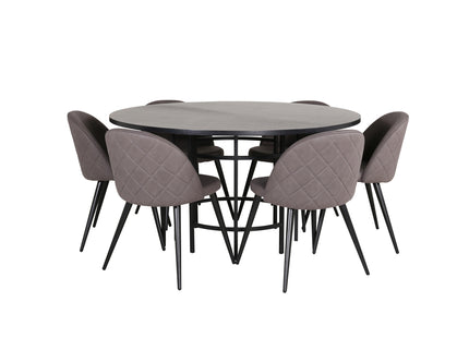 Furniture Fashion & Venture Home Copenhagen & Velvet Runda Matbord ⌀140 Svart + Matstolar 2-pack Grå