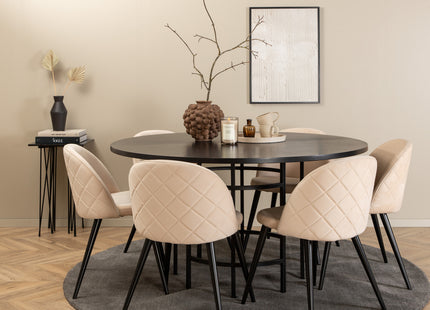 Furniture Fashion & Venture Home Copenhagen & Velvet Runda Matbord ⌀140 Svart + Matstolar 2-pack Beige