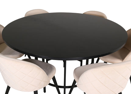 Furniture Fashion & Venture Home Copenhagen & Velvet Runda Matbord ⌀140 Svart + Matstolar 2-pack Beige