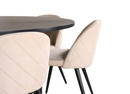 Furniture Fashion & Venture Home Copenhagen & Velvet Runda Matbord ⌀140 Svart + Matstolar 2-pack Beige