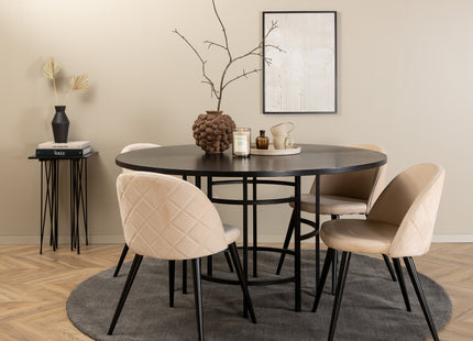 Furniture Fashion & Venture Home Copenhagen & Velvet Runda Matbord ⌀140 Svart + Matstolar 2-pack Beige