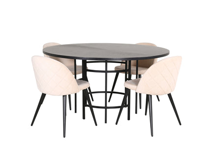 Furniture Fashion & Venture Home Copenhagen & Velvet Runda Matbord ⌀140 Svart + Matstolar 2-pack Beige