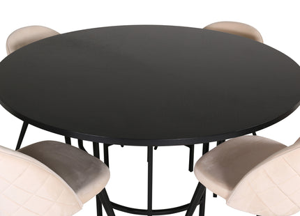 Furniture Fashion & Venture Home Copenhagen & Velvet Runda Matbord ⌀140 Svart + Matstolar 2-pack Beige