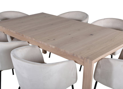 Vind & Venture Home Slider & Berit Rektangulära Matbord 170 x 95 Whitewash + Matstolar Beige