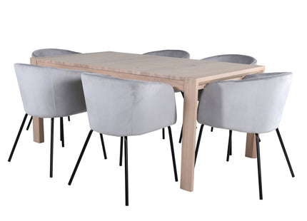 Vind & Venture Home Slider & Berit Rektangulära Matbord 170 x 95 Whitewash + Matstolar Grå