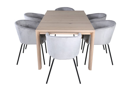 Vind & Venture Home Slider & Berit Rektangulära Matbord 170 x 95 Whitewash + Matstolar Grå