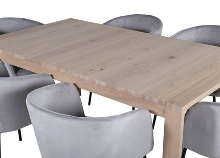 Vind & Venture Home Slider & Berit Rektangulära Matbord 170 x 95 Whitewash + Matstolar Grå