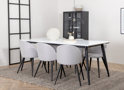 Venture Home Jimmy & Velvet Rektangulära Matbord 195 x 90 Vit + Matstolar 2-pack Grå