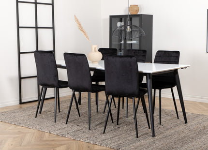 Venture Home Jimmy & Windu Rektangulära Matbord 195 x 90 Vit + Matstolar 2-pack Svart