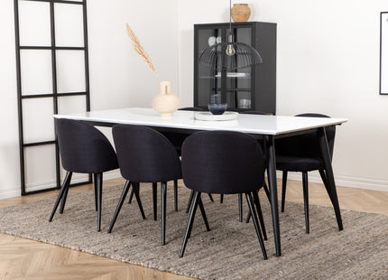 Venture Home Jimmy & Velvet Rektangulära Matbord 195 x 90 Vit + Matstolar 2-pack Svart