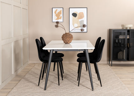 Venture Home Jimmy & Polar Rektangulära Matbord 150 x 90 Vit + Matstolar 2-pack Svart