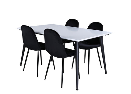 Venture Home Jimmy & Polar Rektangulära Matbord 150 x 90 Vit + Matstolar 2-pack Svart