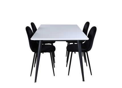 Venture Home Jimmy & Polar Rektangulära Matbord 150 x 90 Vit + Matstolar 2-pack Svart