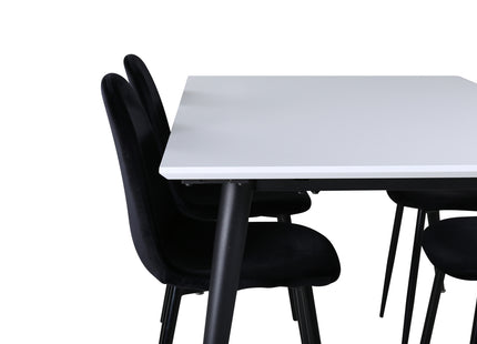 Venture Home Jimmy & Polar Rektangulära Matbord 150 x 90 Vit + Matstolar 2-pack Svart