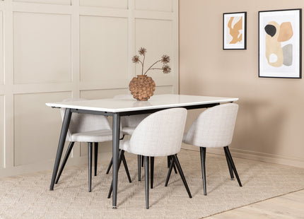 Venture Home Jimmy & Velvet Rektangulära Matbord 150 x 90 Vit + Matstolar 2-pack Grå